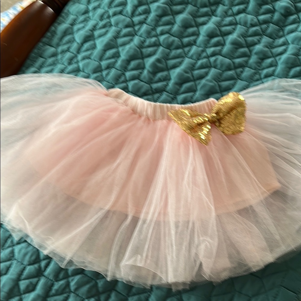 Pink Tulle Skirt with Gold Bow